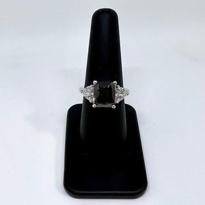 Diamonique x Amy Stran Black Emerald-Cut Ring Platinum Clad
